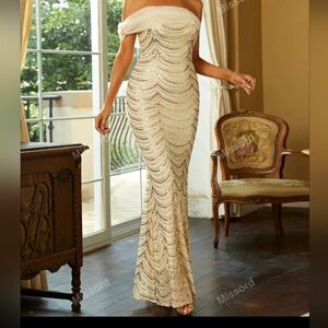 SHEIN Strapless Cream Sequin Dress. Never Used. Prom. Wedding Guest. Gala